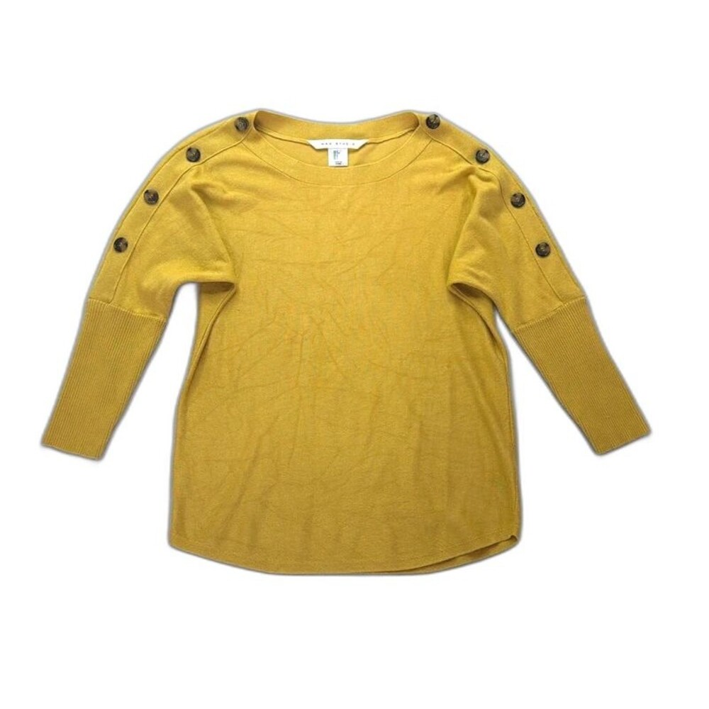 Autumn sweater Max Studio mustard yellow button shoulder Small